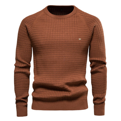 New Men's Solid Color Base Layer Plaid Pullover Knit Sweater