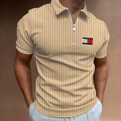 Autumn Winter New Polo Shirt Zipper Stripe Long Sleeve Men's Polo Shirt