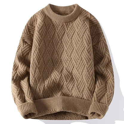 Men's Cable-Knit Sweater Casual Versatile Solid Color Round Neck Pullover