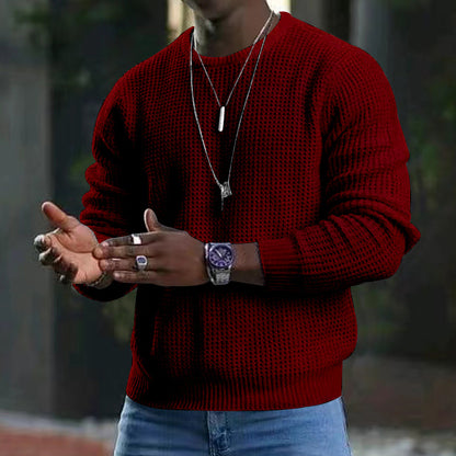 Men’s Solid Color Office Long-Sleeve Knitwear – New Round Neck Pullover