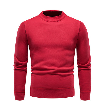 Solid Color Round Neck Fleece-Lined Knit Sweater Men's Long-Sleeve Base Layer T-Shirt