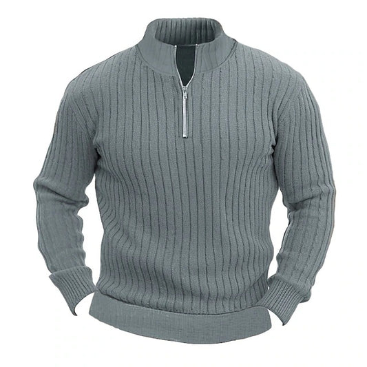 New Men's Knitted Sweater Jacket Solid Color Ribbed Thickened Pullover