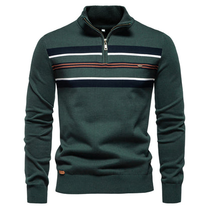 2025 Fall & Winter Men’s Half-Zip Sweater - Casual Striped Knit Pullover, Trendy Men’s Top