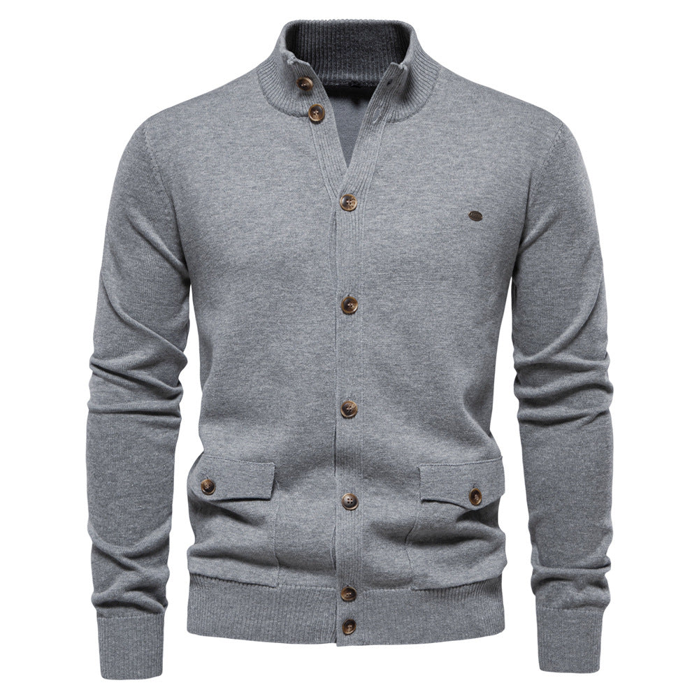 2025 Fall & Winter Men’s Solid Color Cardigan - High-Quality Knit Sweater for Business & Casual Wear