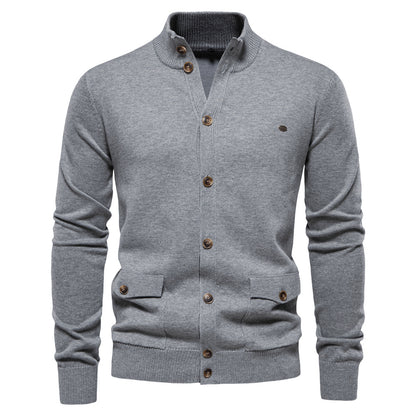 2025 Fall & Winter Men’s Solid Color Cardigan - High-Quality Knit Sweater for Business & Casual Wear