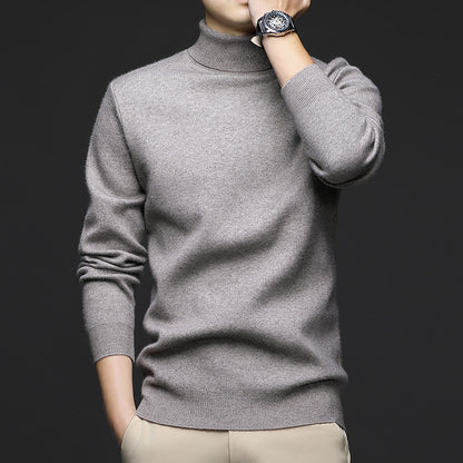 Thickened High-Neck Sweater for Men – Mid-Age & Youth Knitwear with Wool Blend Base Layer