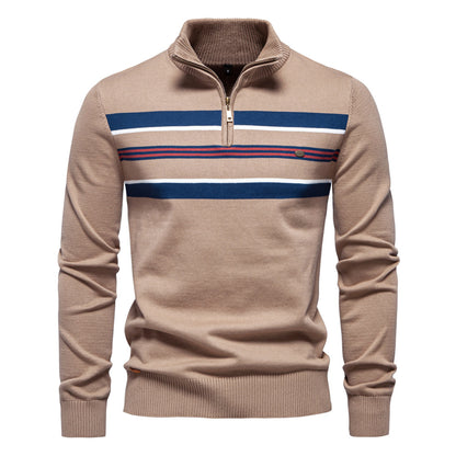 2025 Fall & Winter Men’s Half-Zip Sweater - Casual Striped Knit Pullover, Trendy Men’s Top