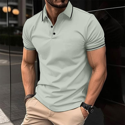 Ins Summer T-Shirt Men's Button Ribbed Collar Sport Polo Shirt