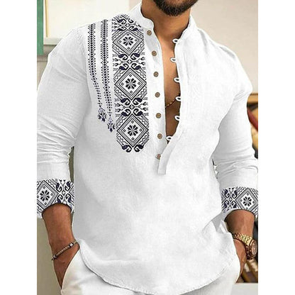 New Ethnic Pattern Half-Button Men's Shirt Bohemian Style