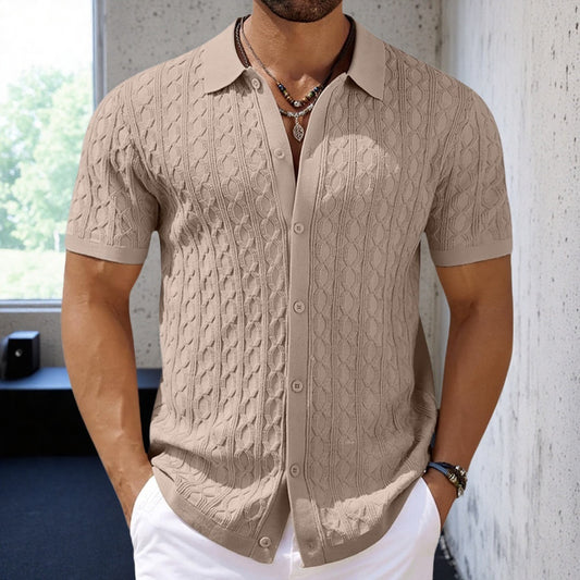 Summer Short Sleeve Men's Wear Fashion Knit Shirt Men's Casual Button Cardigan Polo Shirt