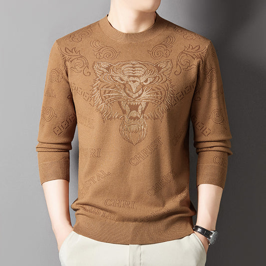 New Knit Sweater Men's Round Neck Jacquard Korean Trendy Long-Sleeve T-Shirt Base Layer Top