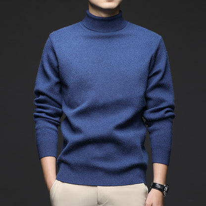 Thickened High-Neck Sweater for Men – Mid-Age & Youth Knitwear with Wool Blend Base Layer
