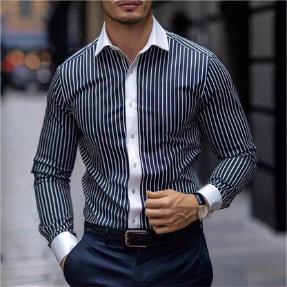 Autumn New Men's Stylish Print Long Sleeve Shirt Fashionable Stand Collar Single Button