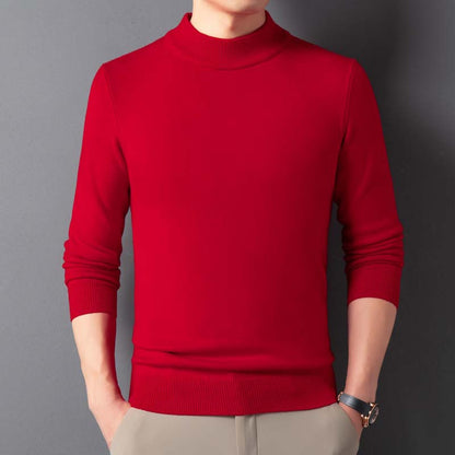 Semi-Turtleneck Thickened Knit Sweater for Winter – Warm Solid Color Men's Pullover Wool Sweater