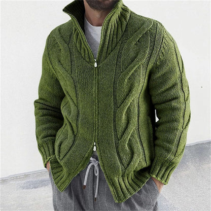 New Men's Solid Color Stand Collar Long-Sleeve Knitted Sweater Fashionable Cardigan