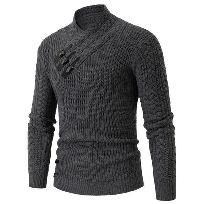 Men's Mock Neck Slim-Fit Long-Sleeve Knitted Sweater, Same-Style Wool Pullover