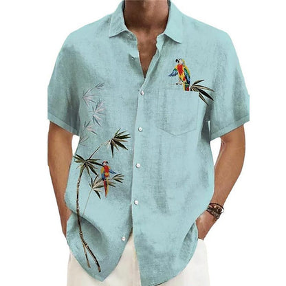 3D Printed Casual Lapel Men's Short Sleeve Shirt Loose Cardigan