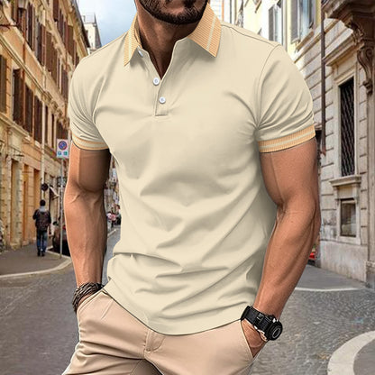 Summer Fashion Men's Polo Shirt Color-Block Button Men's Sport Polo Shirt