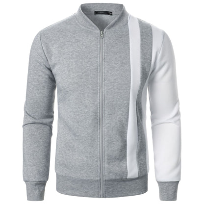 Men's New Zip-Up Stand Collar Color-Block Hoodie Casual Open-Front Jacket