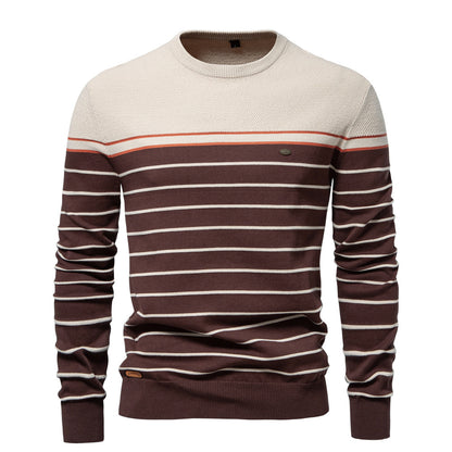 2025 Fall & Winter Men’s Striped Colorblock Knit Sweater - Fashionable Crew Neck Long Sleeve Pullover