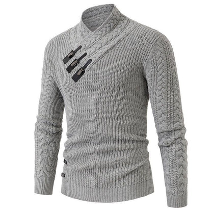 Men's Mock Neck Slim-Fit Long-Sleeve Knitted Sweater, Same-Style Wool Pullover