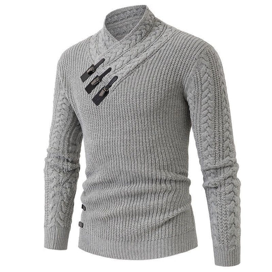 Men's Mock Neck Slim-Fit Long-Sleeve Knitted Sweater, Same-Style Wool Pullover