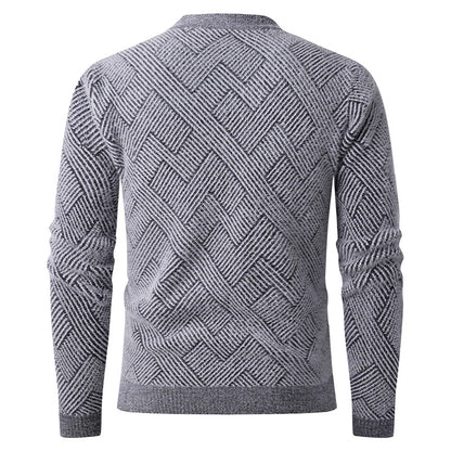 New Men’s Semi-Turtleneck Jacquard Knit Sweater – Base Layer Pullover