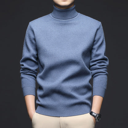 Thickened High-Neck Sweater for Men – Mid-Age & Youth Knitwear with Wool Blend Base Layer