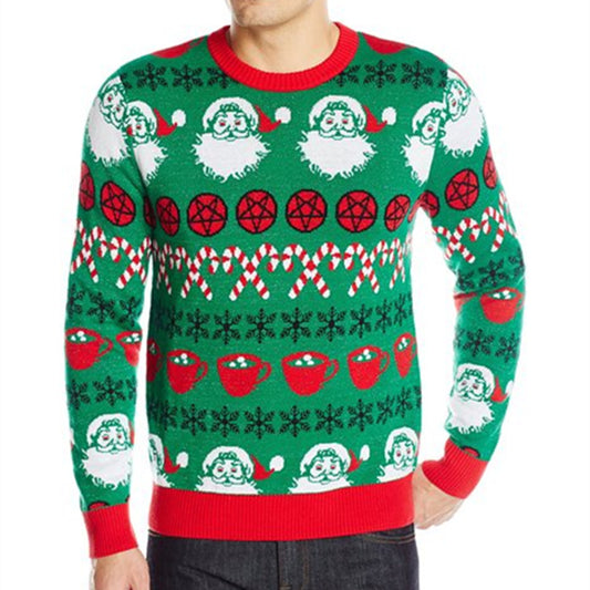 Men's Christmas Knit Sweater Long-Sleeve Round Neck Holiday Pullover