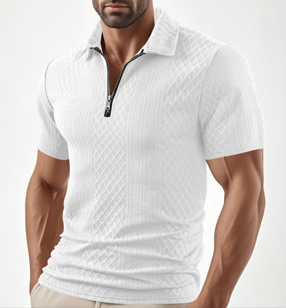 Men's Wear New Casual Polo Zipper Turn-Down Collar Shirt Solid Color Short Sleeve Business Slim Fit