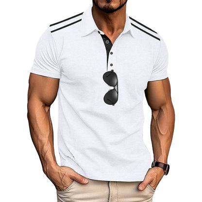 Summer Men's Wear Short Sleeve Turn-Down Collar Polo Shirt Button Retro Color-Block Polo Shirt Men