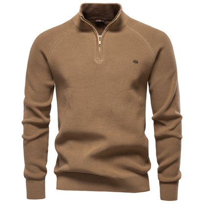 New Men's Long-Sleeve Half-Zip Stand Collar Solid Color Versatile Casual Sweater