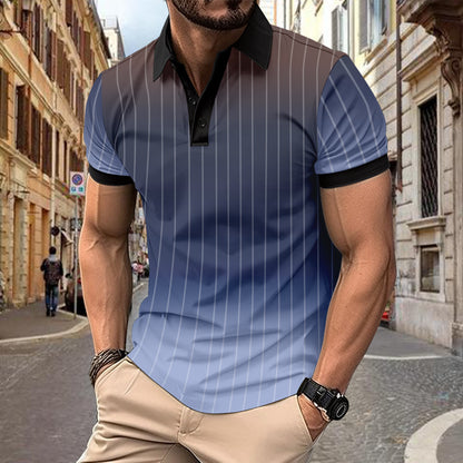 Button Top Casual Minimalist 3D Print Polo Short Sleeve Breathable Men's Wear