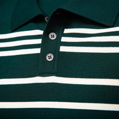 New Turn-Down Collar Striped Polo Knit Sweater for Men