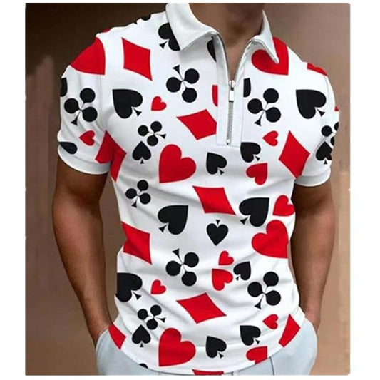 Spring New Fashion Casual Popular Print Polo Zipper T-Shirt Men's Style Free Shipping