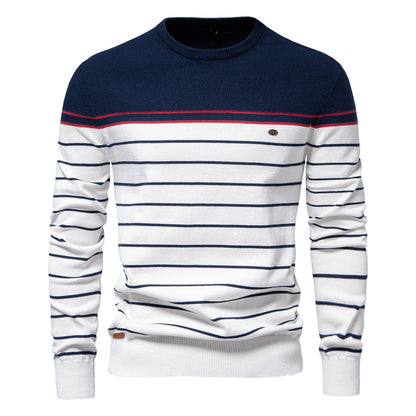 2025 Fall & Winter Men’s Striped Colorblock Knit Sweater - Fashionable Crew Neck Long Sleeve Pullover