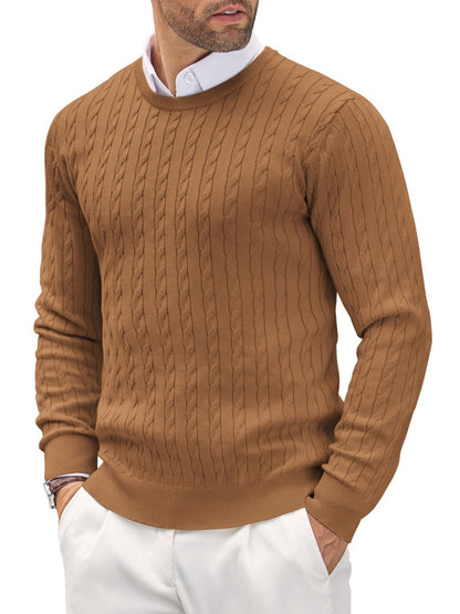 Twisted-Knit Sweater Middle-Aged Men's Round Neck Slim-Fit Long-Sleeve Casual Pullover