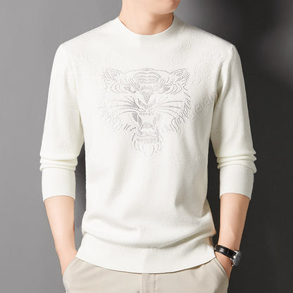 New Knit Sweater Men's Round Neck Jacquard Korean Trendy Long-Sleeve T-Shirt Base Layer Top