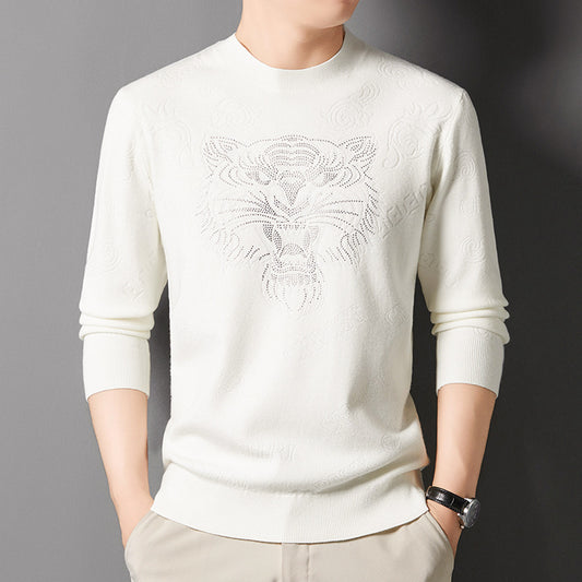 New Knit Sweater Men's Round Neck Jacquard Korean Trendy Long-Sleeve T-Shirt Base Layer Top