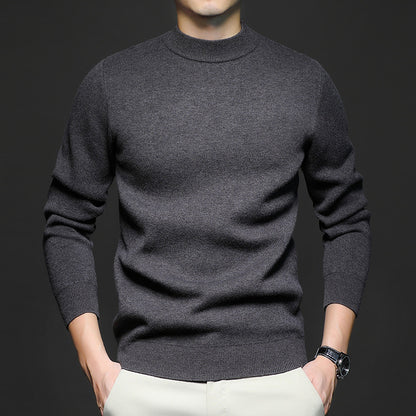 New Season Men's Sweater Solid Color Anti-Pilling Fine Wool Knit Long-Sleeve Mock Neck Top