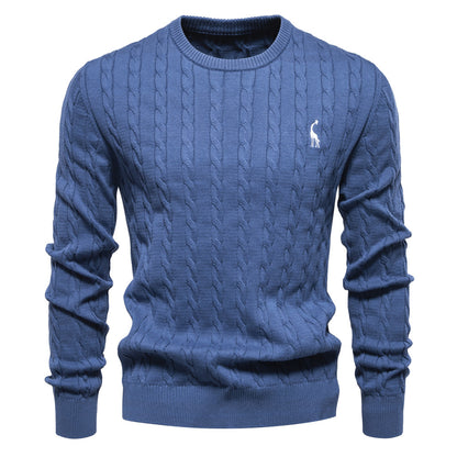 2025 Fall & Winter Men’s Pullover Sweater - High-Quality Solid Color Knit with Deer Embroidery