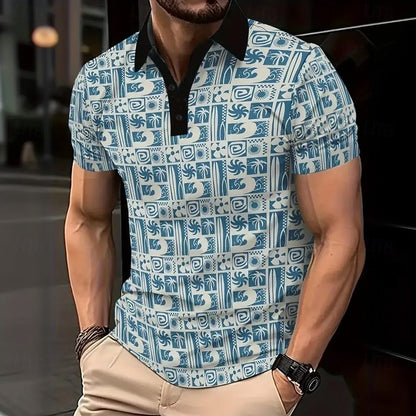 New Stripe 3D Digital Print Men's Short Sleeve Polo Shirt Simple Casual