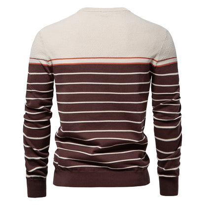 2025 Fall & Winter Men’s Striped Colorblock Knit Sweater - Fashionable Crew Neck Long Sleeve Pullover