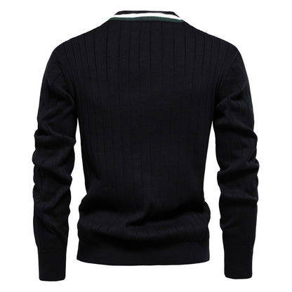 2025 Fall & Winter Men’s V-Neck Cardigan - Trendy Color-Blocked Long Sleeve Knit Sweater