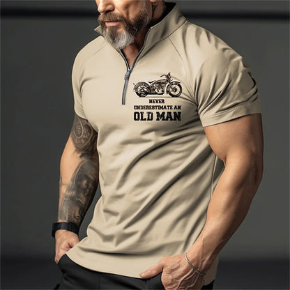 Retro Short Sleeve Men's Polo Shirt Motorcycle 3D Print Turn-Down Collar Zipper Men's Top High Quality Casual Wear