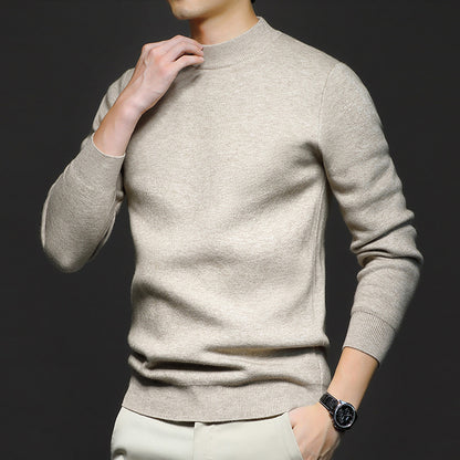 New Season Men's Sweater Solid Color Anti-Pilling Fine Wool Knit Long-Sleeve Mock Neck Top