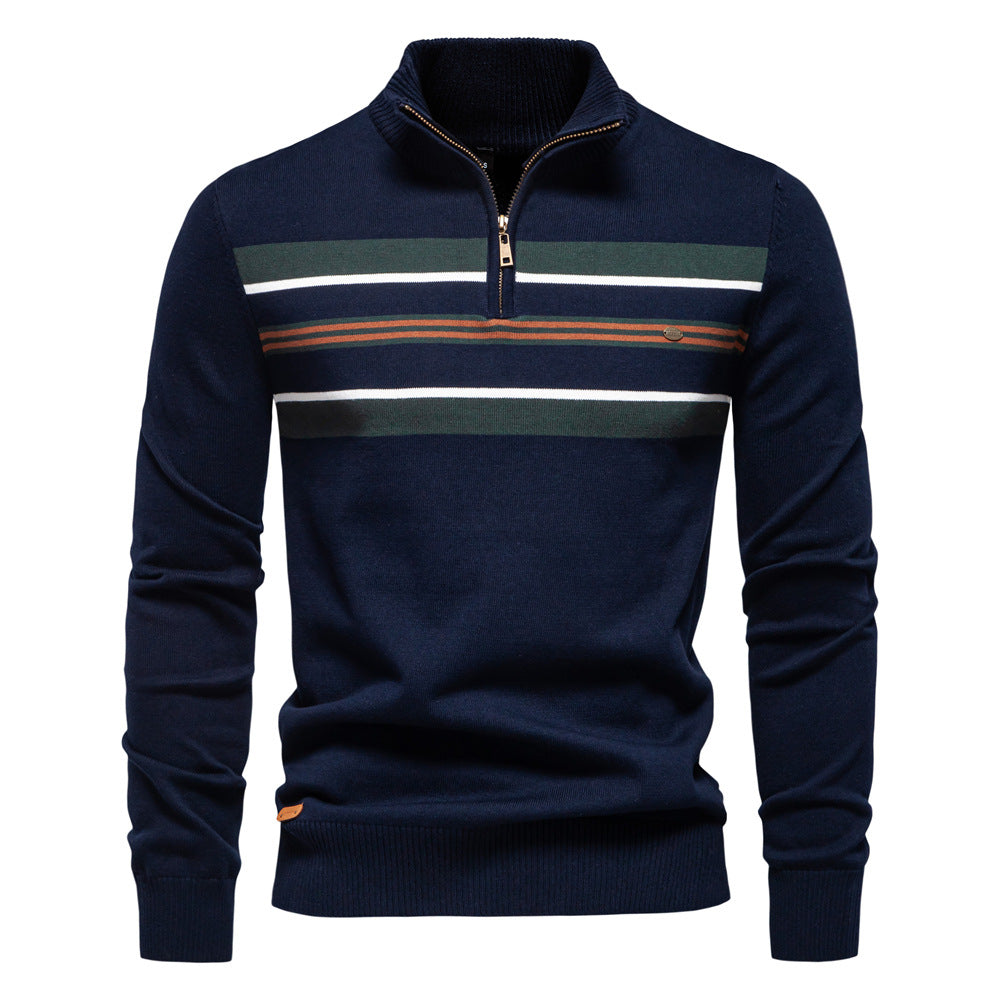 2025 Fall & Winter Men’s Half-Zip Sweater - Casual Striped Knit Pullover, Trendy Men’s Top