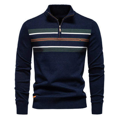 2025 Fall & Winter Men’s Half-Zip Sweater - Casual Striped Knit Pullover, Trendy Men’s Top