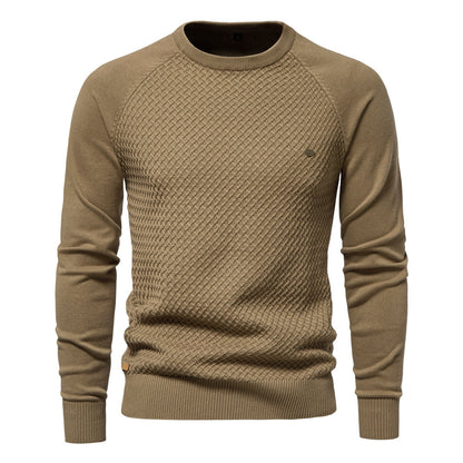 New Cotton Men's Sweater, Solid Color Raglan Sleeve Pullover Knit Top