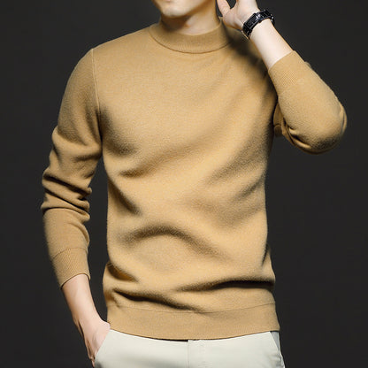 New Season Men's Sweater Solid Color Anti-Pilling Fine Wool Knit Long-Sleeve Mock Neck Top